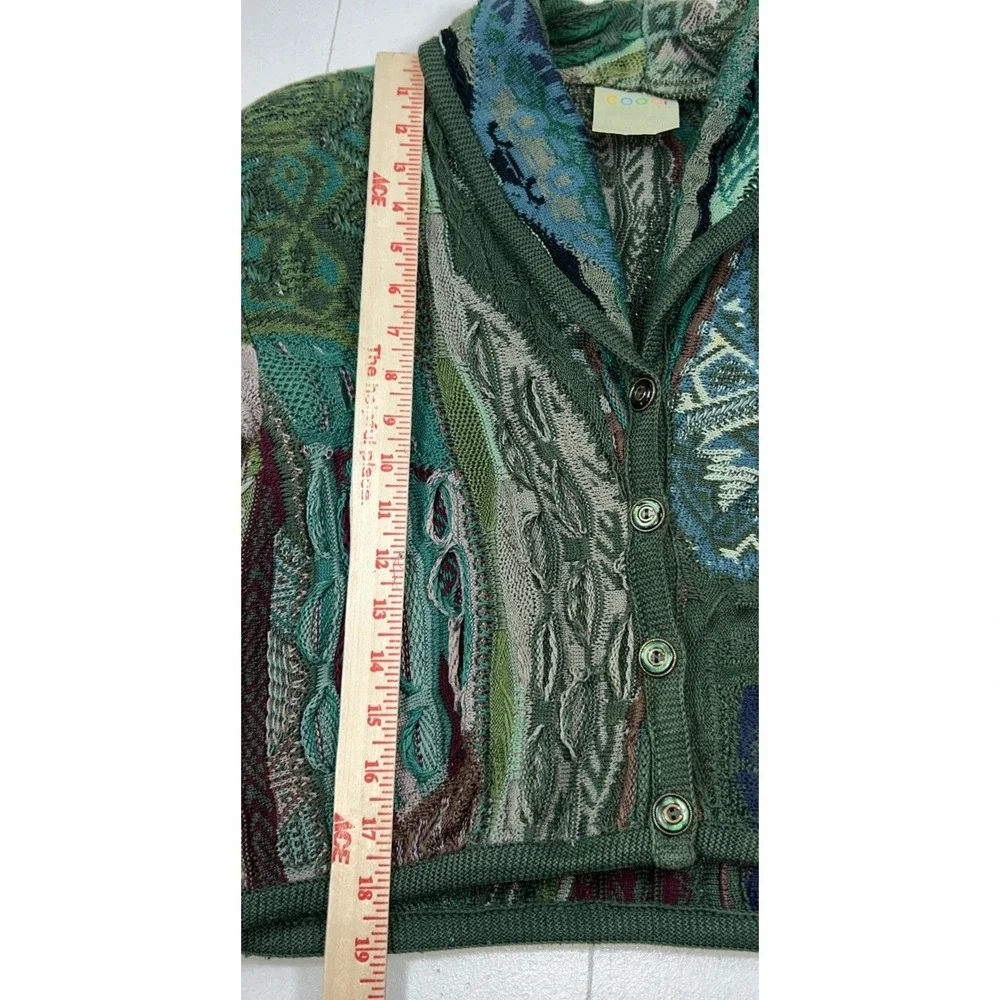 Coogi Grandpa Sweater Cardigan 3D Cable Knit Chunky 90's Multi Colored Women's M - Picture 12 of 15